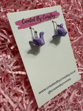 Load image into Gallery viewer, Purple Crane Charm Earrings
