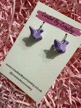 Load image into Gallery viewer, Purple Crane Charm Earrings

