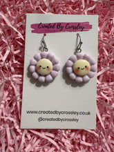 Load image into Gallery viewer, Purple Happy Flower Charm Earrings
