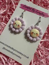 Load image into Gallery viewer, Purple Happy Flower Charm Earrings
