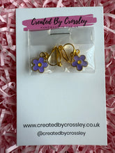 Load image into Gallery viewer, Purple Flower Clip On Earrings
