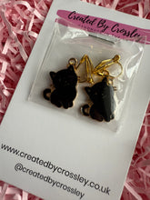 Load image into Gallery viewer, Black Cat Clip On Earrings
