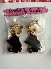 Load image into Gallery viewer, Black Cat Clip On Earrings
