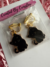 Load image into Gallery viewer, Black Cat Clip On Earrings
