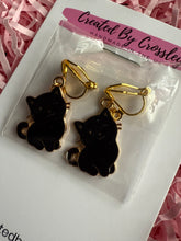 Load image into Gallery viewer, Black Cat Clip On Earrings
