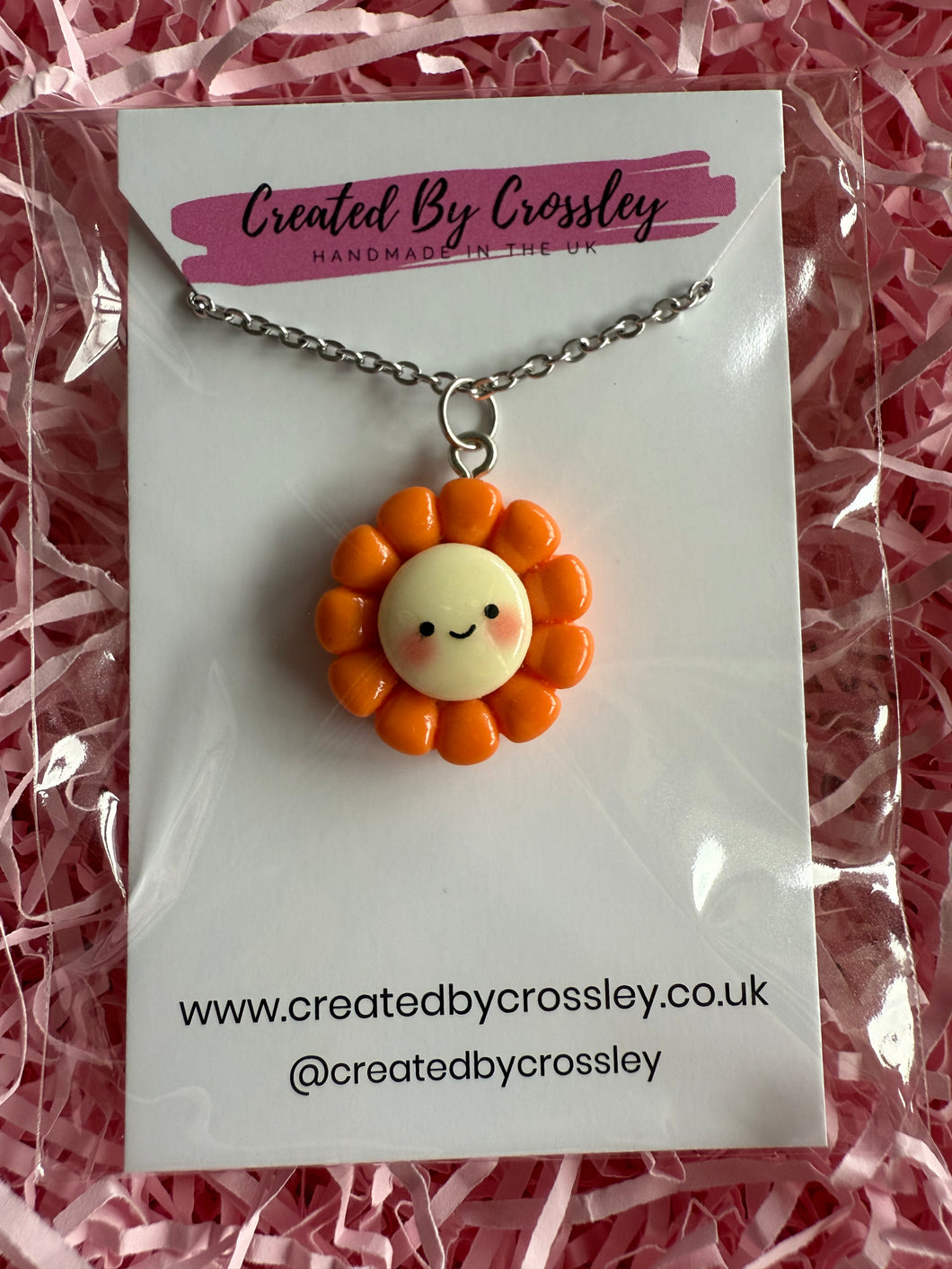 Orange Flower Charm Necklace