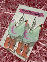 Load image into Gallery viewer, Green Chicken Charm Earrings
