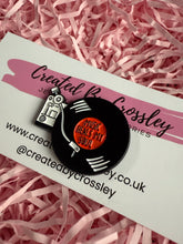 Load image into Gallery viewer, “Music heals my soul” Record Player Pin Badge
