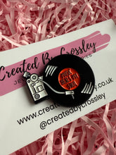 Load image into Gallery viewer, “Music heals my soul” Record Player Pin Badge
