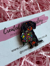 Load image into Gallery viewer, Flower Dachshund Dog Pin Badge
