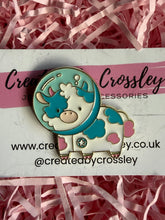 Load image into Gallery viewer, Blue Space Cow Pin Badge
