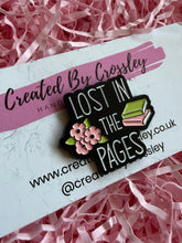 Load image into Gallery viewer, “Lost in the pages” Flower Book Pin Badge
