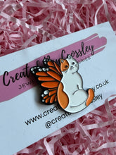 Load image into Gallery viewer, Orange Butterfly Cat Pin Badge
