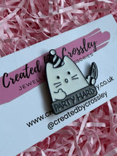 Load image into Gallery viewer, “Party Hard” Cat Pin Badge
