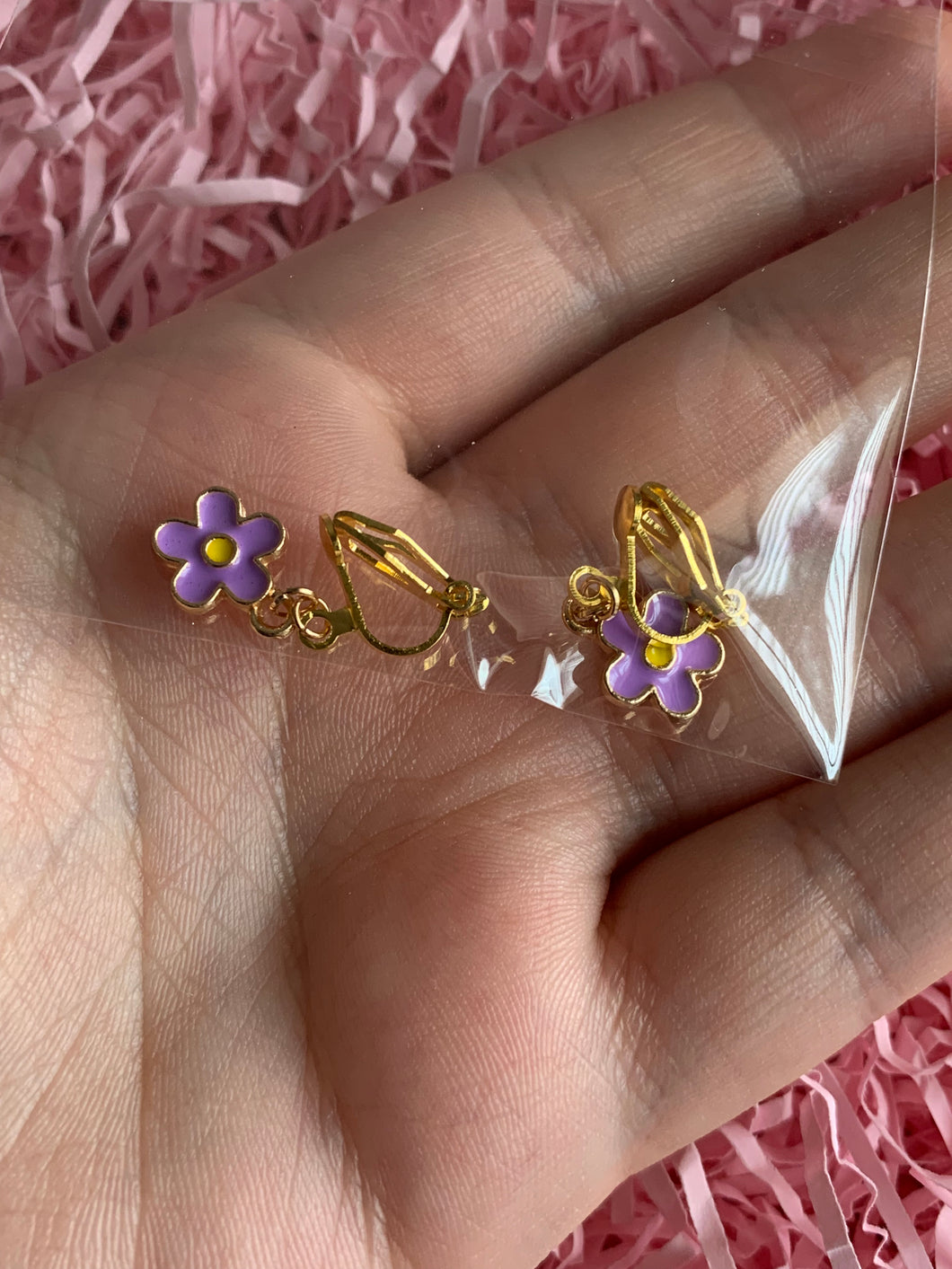 Purple Flower Clip On Earrings