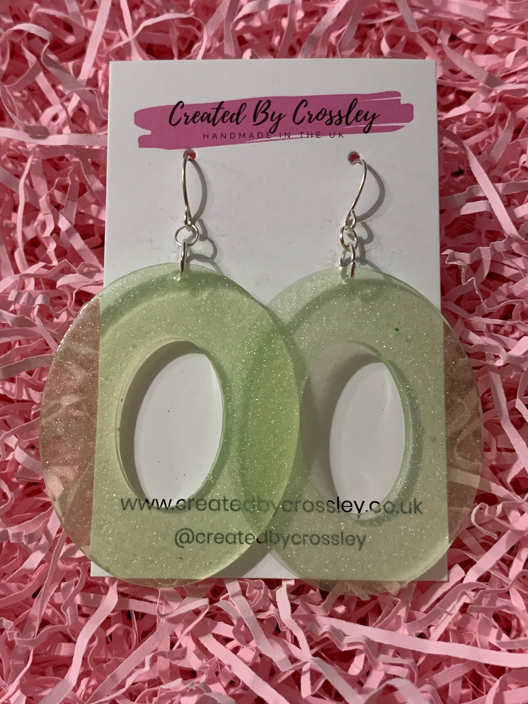 Green Oval Resin Earrings