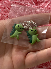 Load image into Gallery viewer, Green Dino Clip On Earrings
