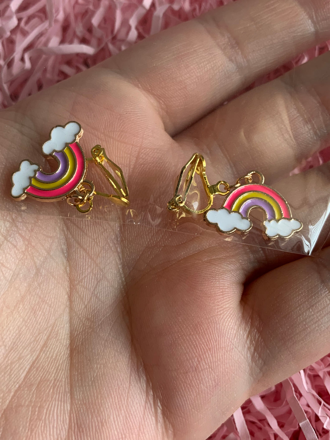 Rainbow Clip On Earrings
