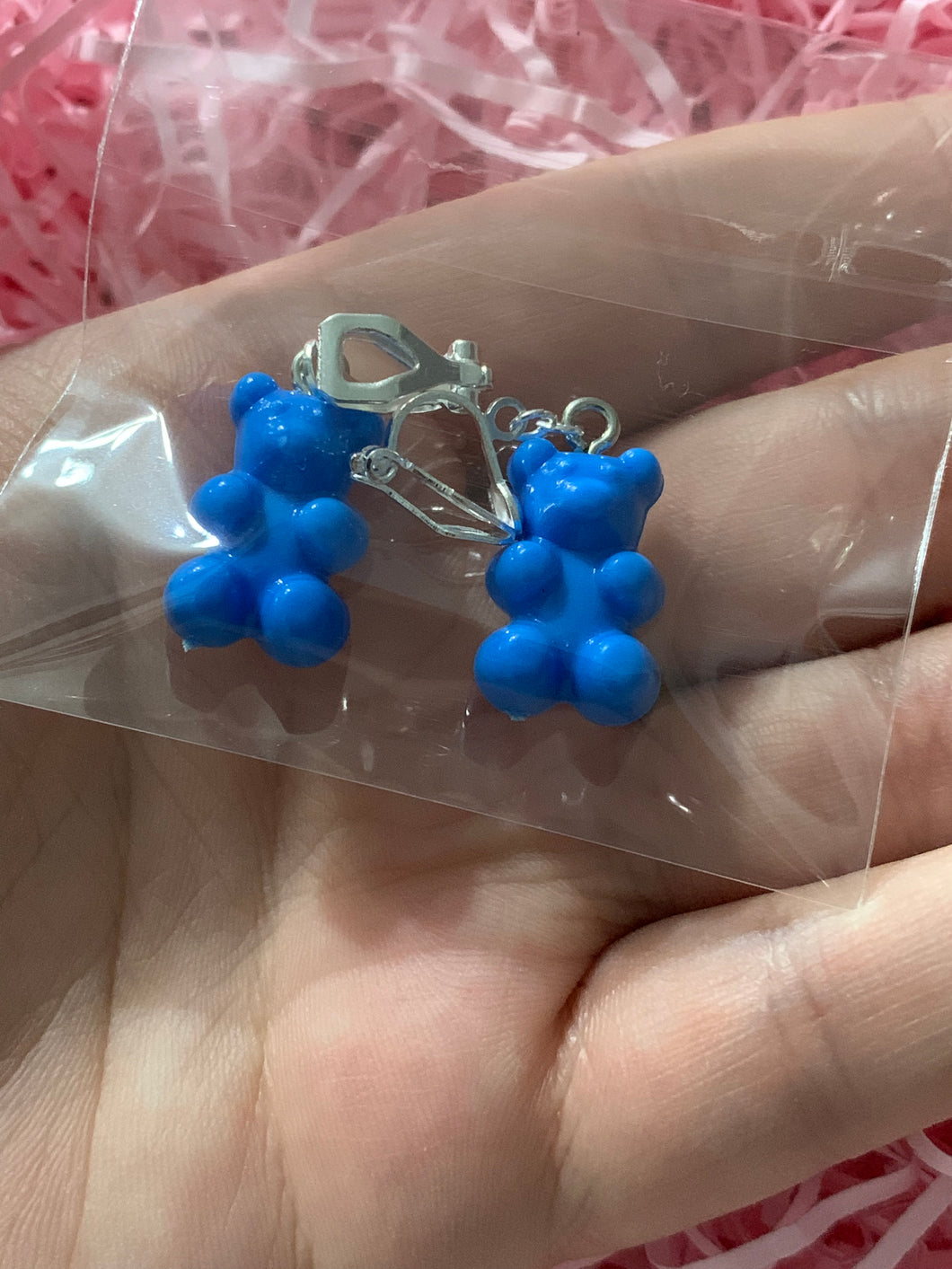 Blue Gummy Bear Clip On Earrings