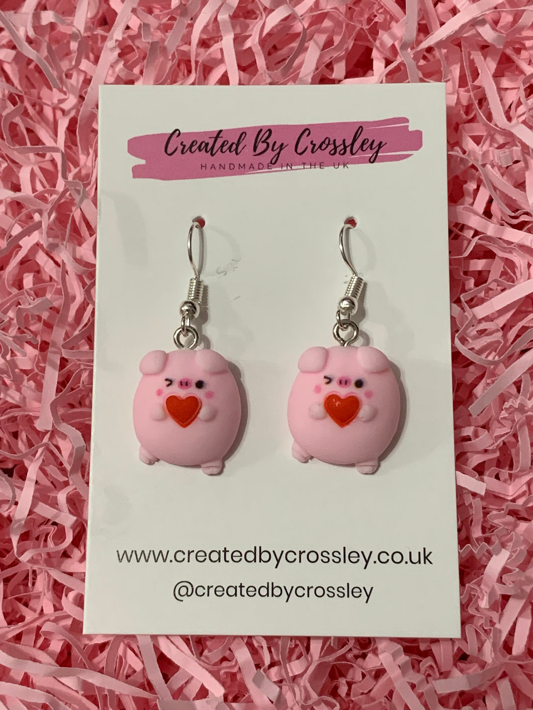 Heart Holding Flirty Pig Charm Earrings