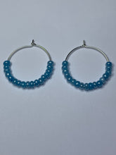 Load image into Gallery viewer, Light Blue Beaded Hoop Earrings
