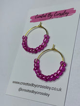 Load image into Gallery viewer, Pink Beaded Hoop Earrings
