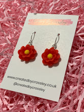 Load image into Gallery viewer, Red Flower Charm Earrings
