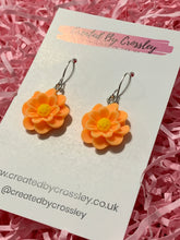 Load image into Gallery viewer, Orange Flower Charm Earrings
