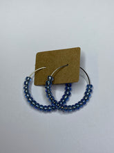 Load image into Gallery viewer, Mid Blue Beaded Hoop Earrings
