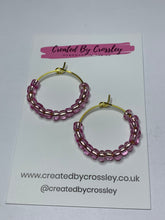 Load image into Gallery viewer, Pink Beaded Hoop Earrings
