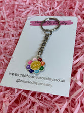 Load image into Gallery viewer, Smiley Rainbow Flower Charm Keyring
