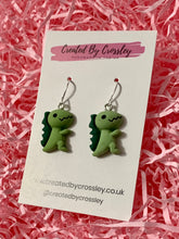 Load image into Gallery viewer, Green Dinosaur Charm Earrings
