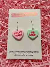 Load image into Gallery viewer, Sweetheart Quote Heart Charm Earrings
