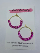 Load image into Gallery viewer, Pink Beaded Hoop Earrings
