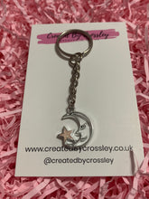 Load image into Gallery viewer, Pink Star and Moon Charm Keyring
