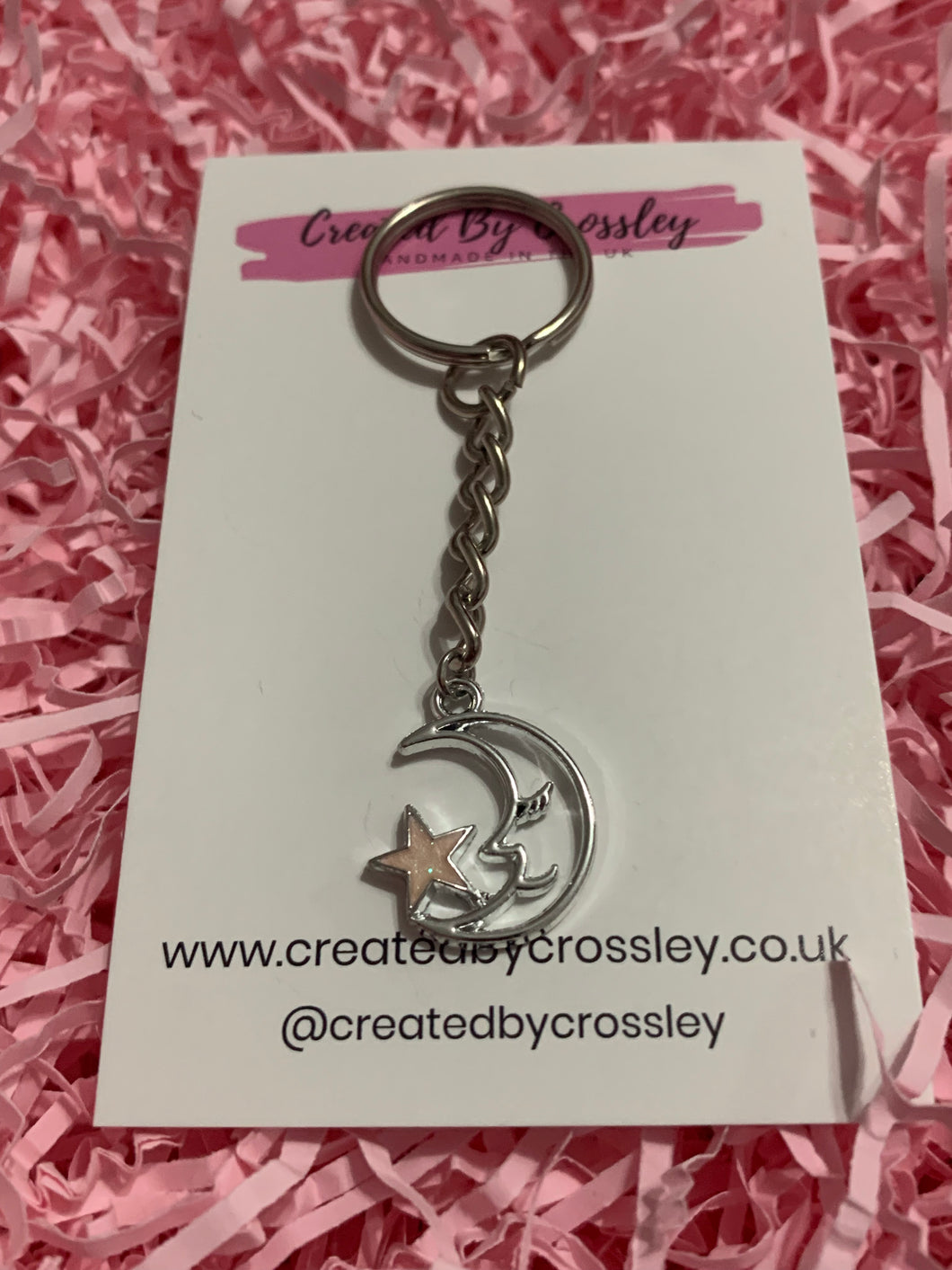 Pink Star and Moon Charm Keyring