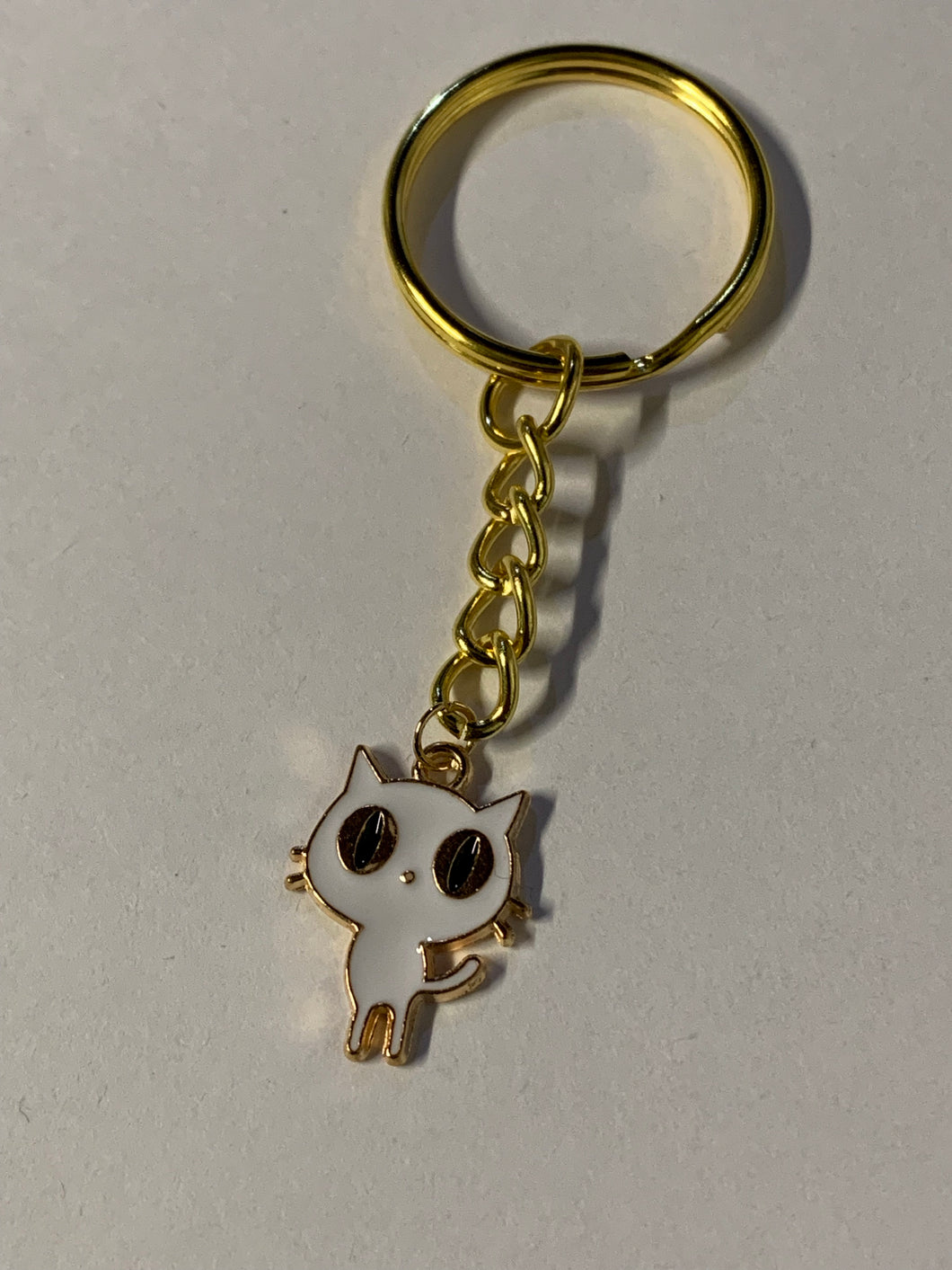 White Cat Charm Keyring