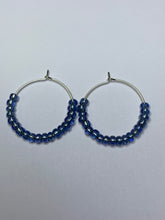 Load image into Gallery viewer, Mid Blue Beaded Hoop Earrings
