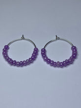 Load image into Gallery viewer, Purple Beaded Hoop Earrings
