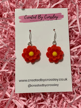 Load image into Gallery viewer, Red Flower Charm Earrings
