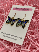 Load image into Gallery viewer, Bold Blue Butterfly Charm Earrings
