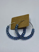 Load image into Gallery viewer, Mid Blue Beaded Hoop Earrings
