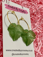 Load image into Gallery viewer, Leaf Charm Hoop Earrings
