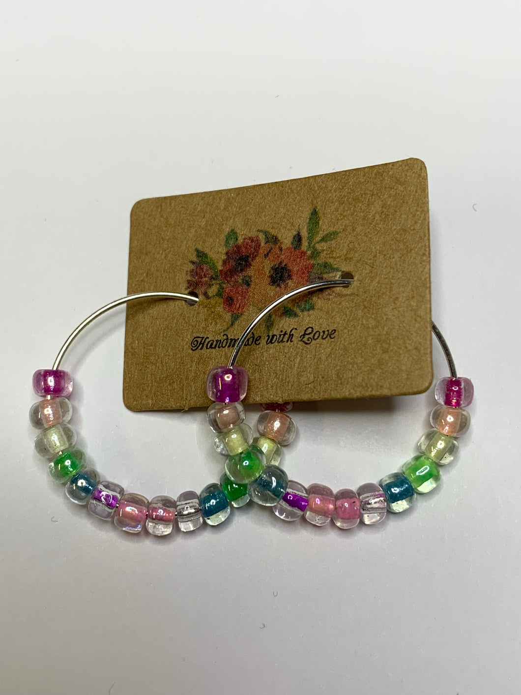 Rainbow Beaded Hoop Earrings