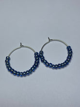 Load image into Gallery viewer, Mid Blue Beaded Hoop Earrings
