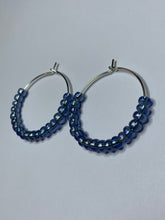 Load image into Gallery viewer, Mid Blue Beaded Hoop Earrings
