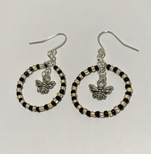 Load image into Gallery viewer, Handmade Beaded Hoop Earrings With Bee Charms
