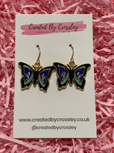 Load image into Gallery viewer, Bold Blue Butterfly Charm Earrings
