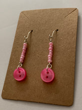 Load image into Gallery viewer, Pink Beaded Button Drop Earrings
