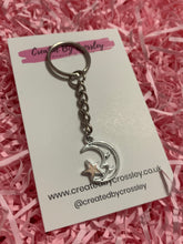 Load image into Gallery viewer, Pink Star and Moon Charm Keyring
